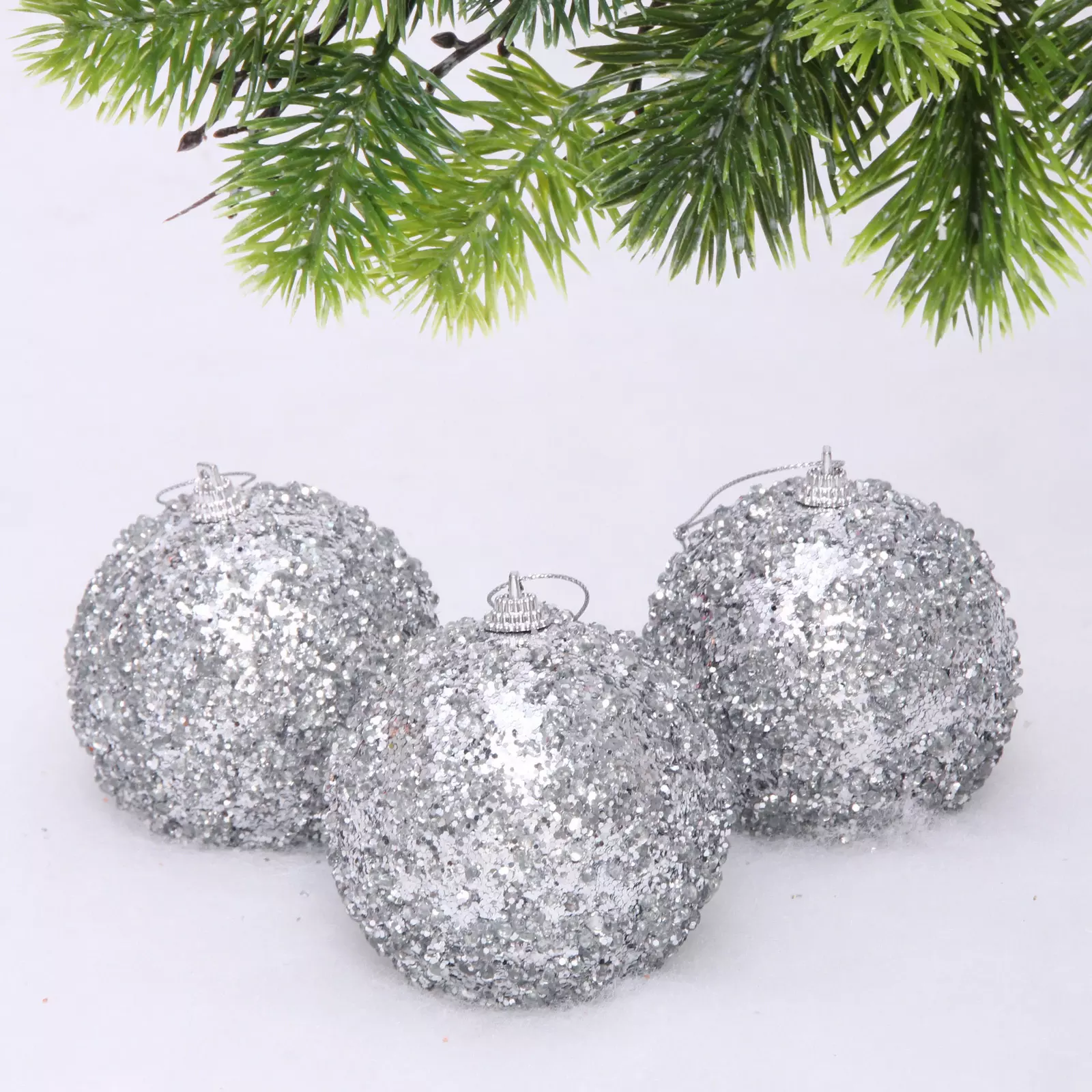 Новогодние шары Glame-искра 8 см (3 шт) серебро 107-6264