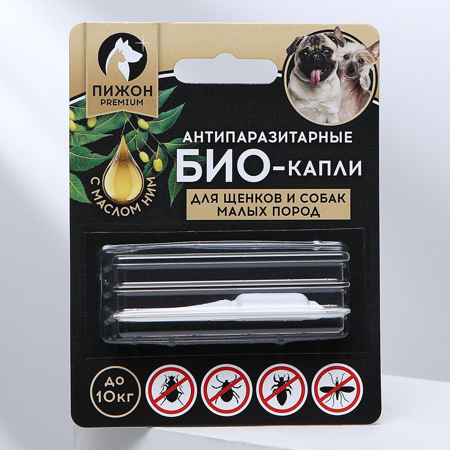 Антипаразитарные БИОкапли для щенков и собак малых пород, до 10кг, 1мл Пижон Premium 5215239