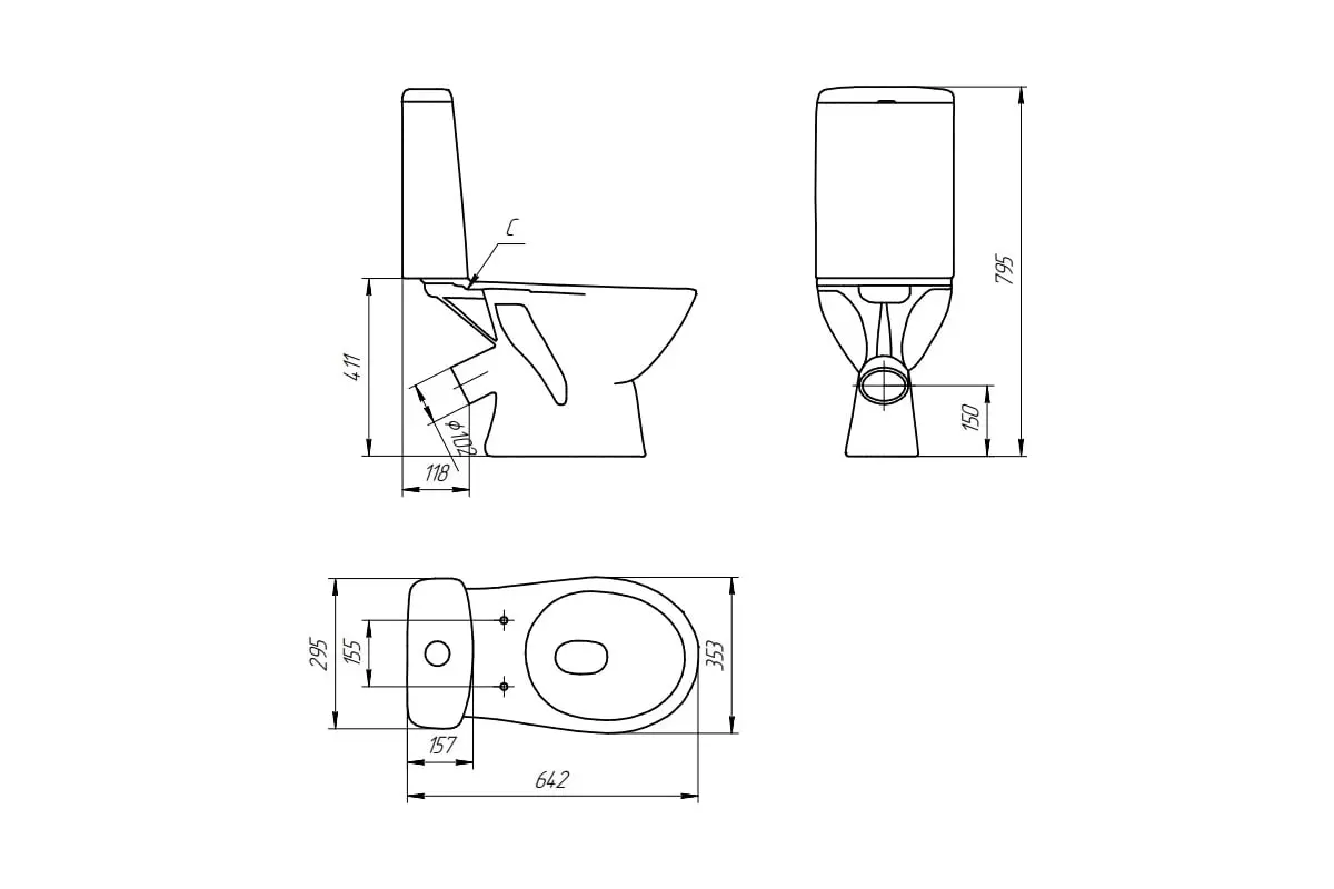 Унитаз Cersanit JUST 031 3/6 TPL, микролифт, кос/вып, ниж/подвод