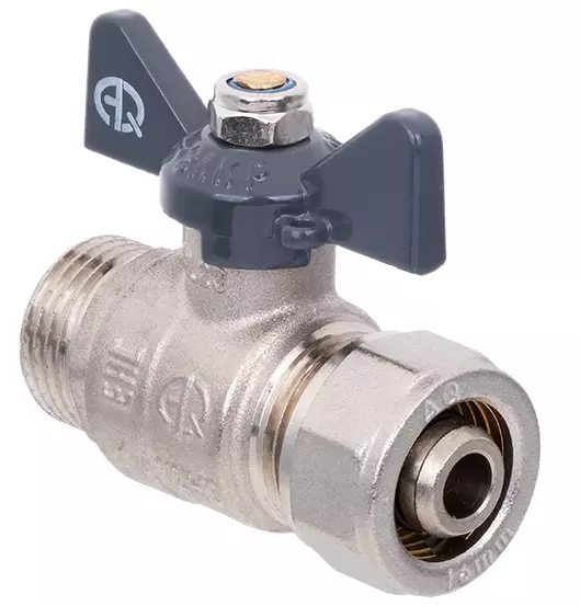 Кран шаровой для металлопластиковых труб 20х1/2&quot; ВР, бабочка черная, AQUALINK 02430