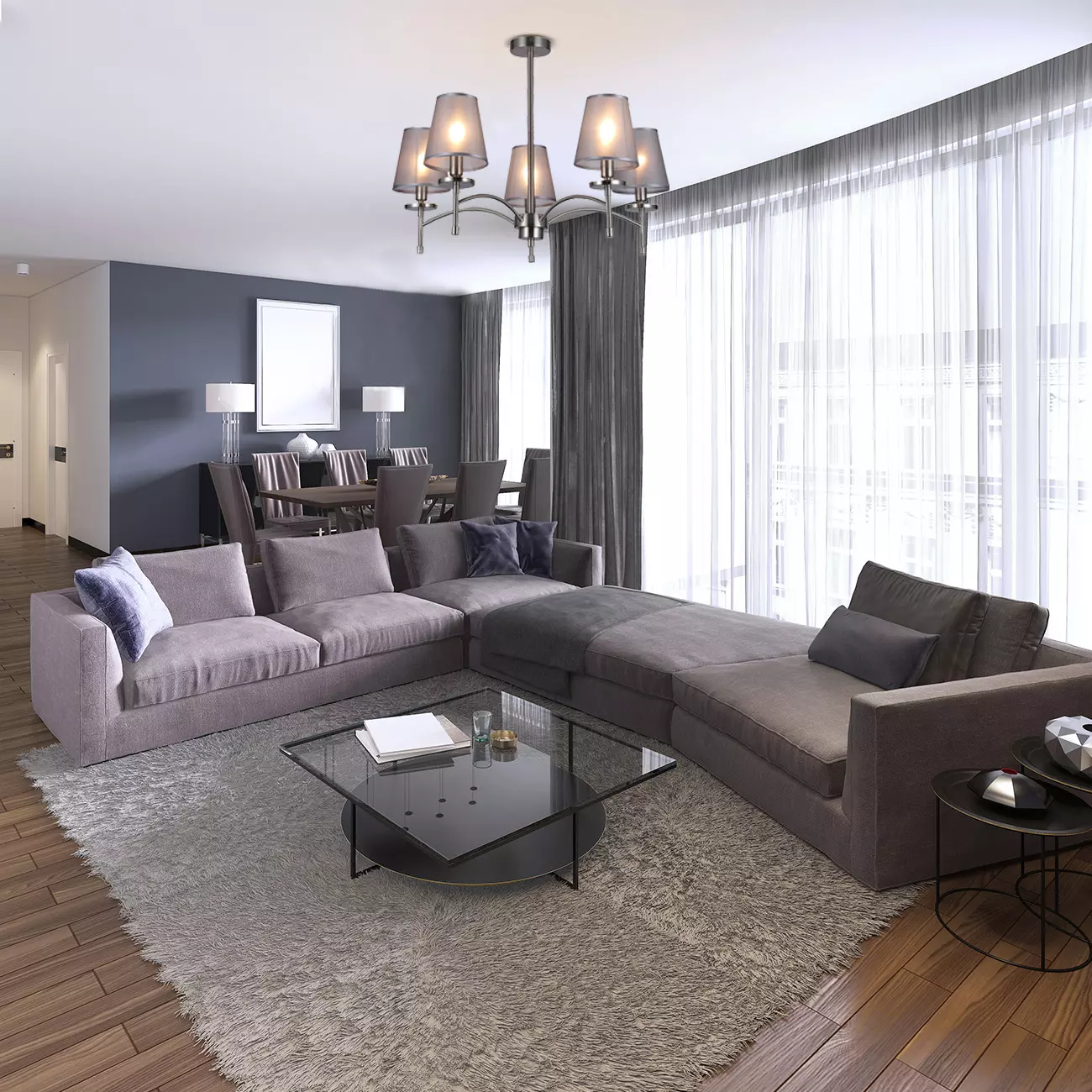 Люстра на штанге 5хЕ14 металл/ткань никель/серый Escada 694/5PL