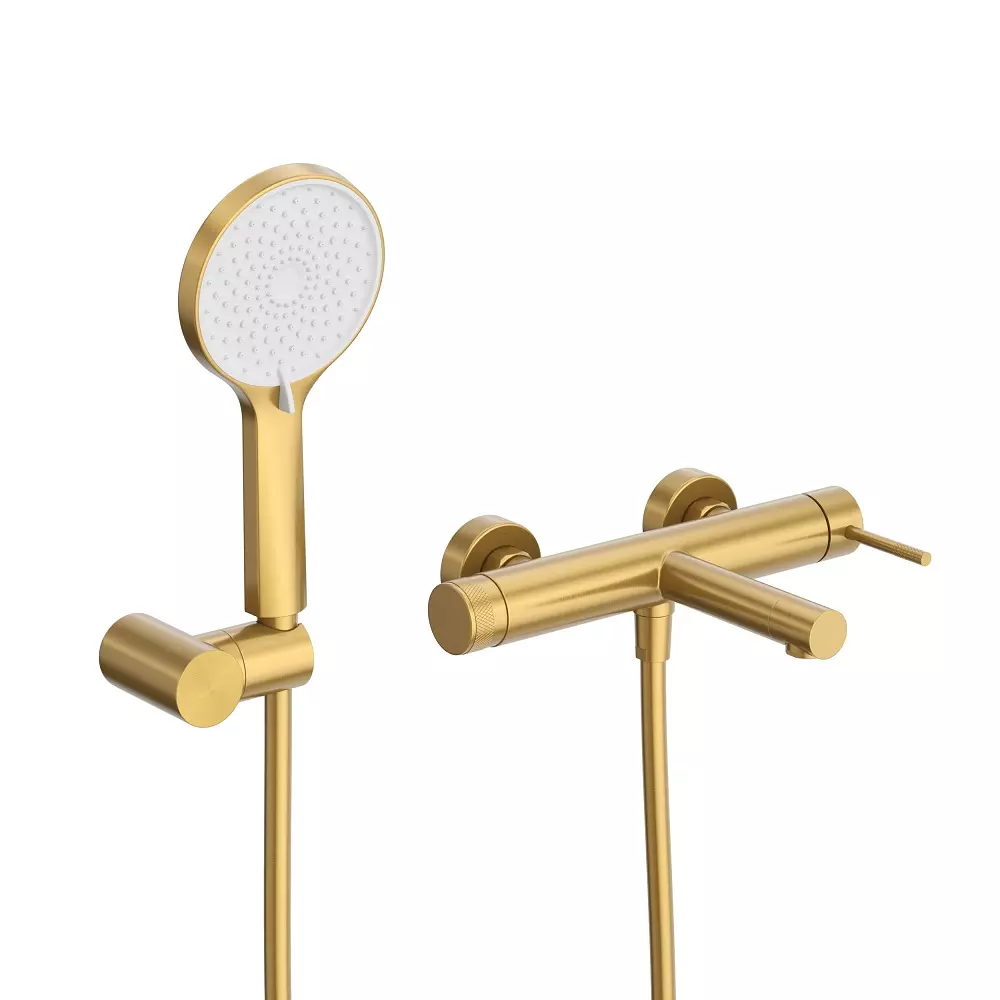 Смеситель для ванны и душа, брашированное золото CEZARES RELAX-VD-BORO с ручным душем, шлангом и держателем