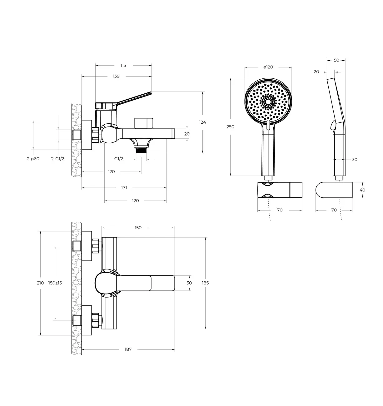 Смеситель для ванны и душа, хром BelBagno ALBANO-VASM-CRM с ручным душем, шлангом и держателем