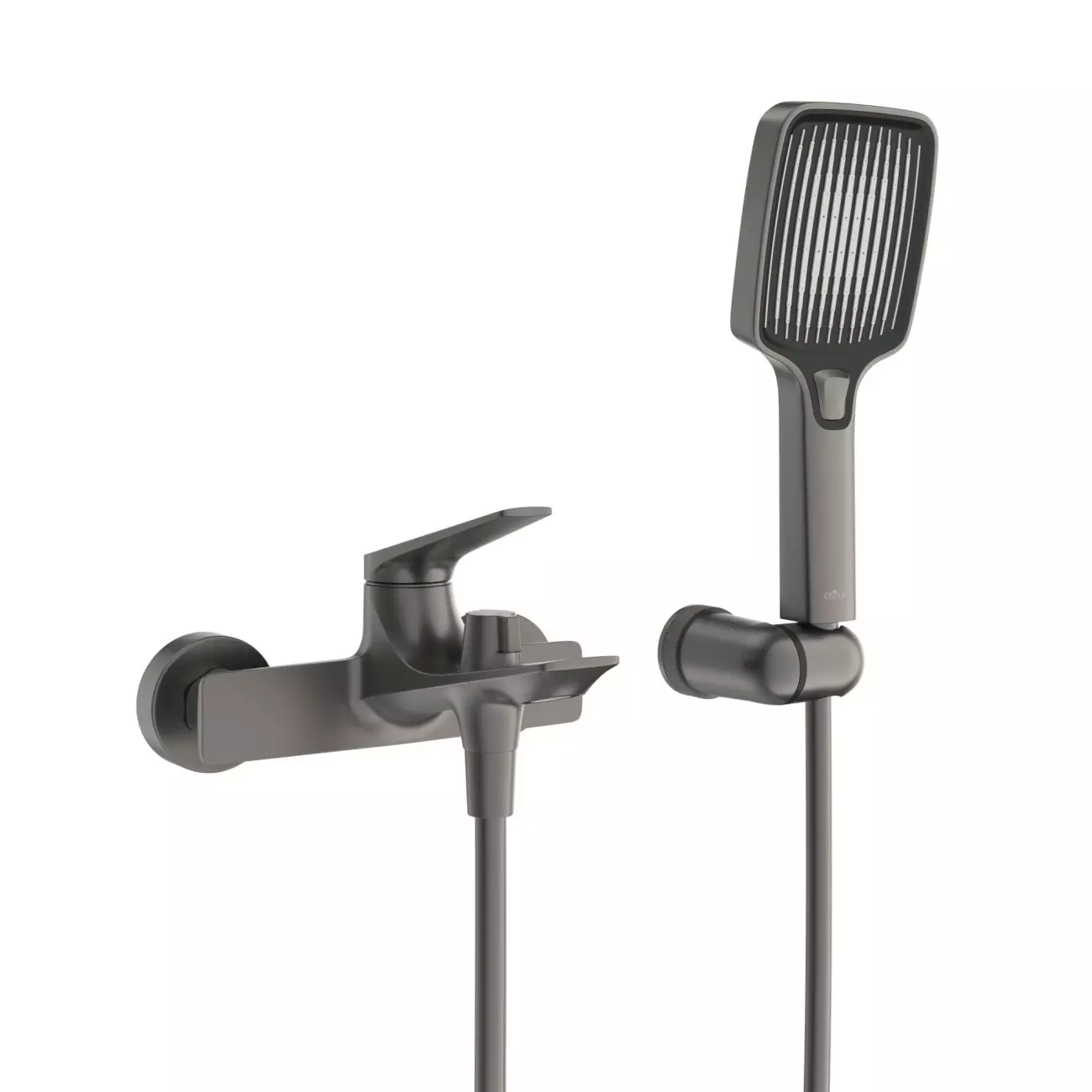 Смеситель для ванны и душа, оружейная сталь CEZARES LINER-VD-GM с ручным душем, шлангом и держателем