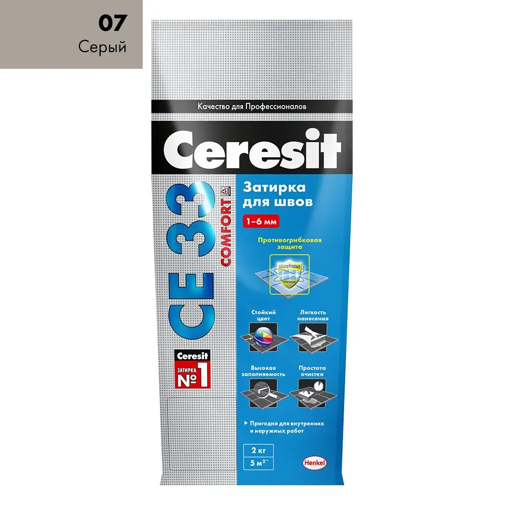 Затирка Ceresit CE 33 S №07 серый, 2 кг
