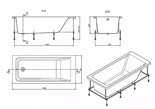 Акриловая ванна Roca Easy 150х70см без ножек ZRU9302904