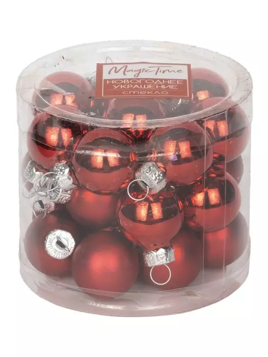 Новогодние шары Красные из стекла, набор 24 штук / 2,5*2,5*2,5см 89655 @@36@46@