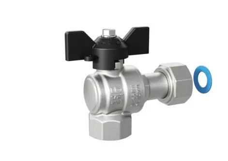 Кран шаровой угловой 1/2&quot; ВР/нак. гайка, никель бабочка черная, LD 47.246.15, стандартный проход