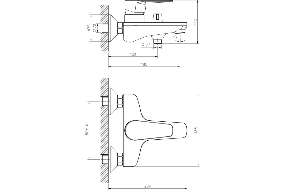 Смеситель для ванны, короткий излив, хром DECOROOM DR72036