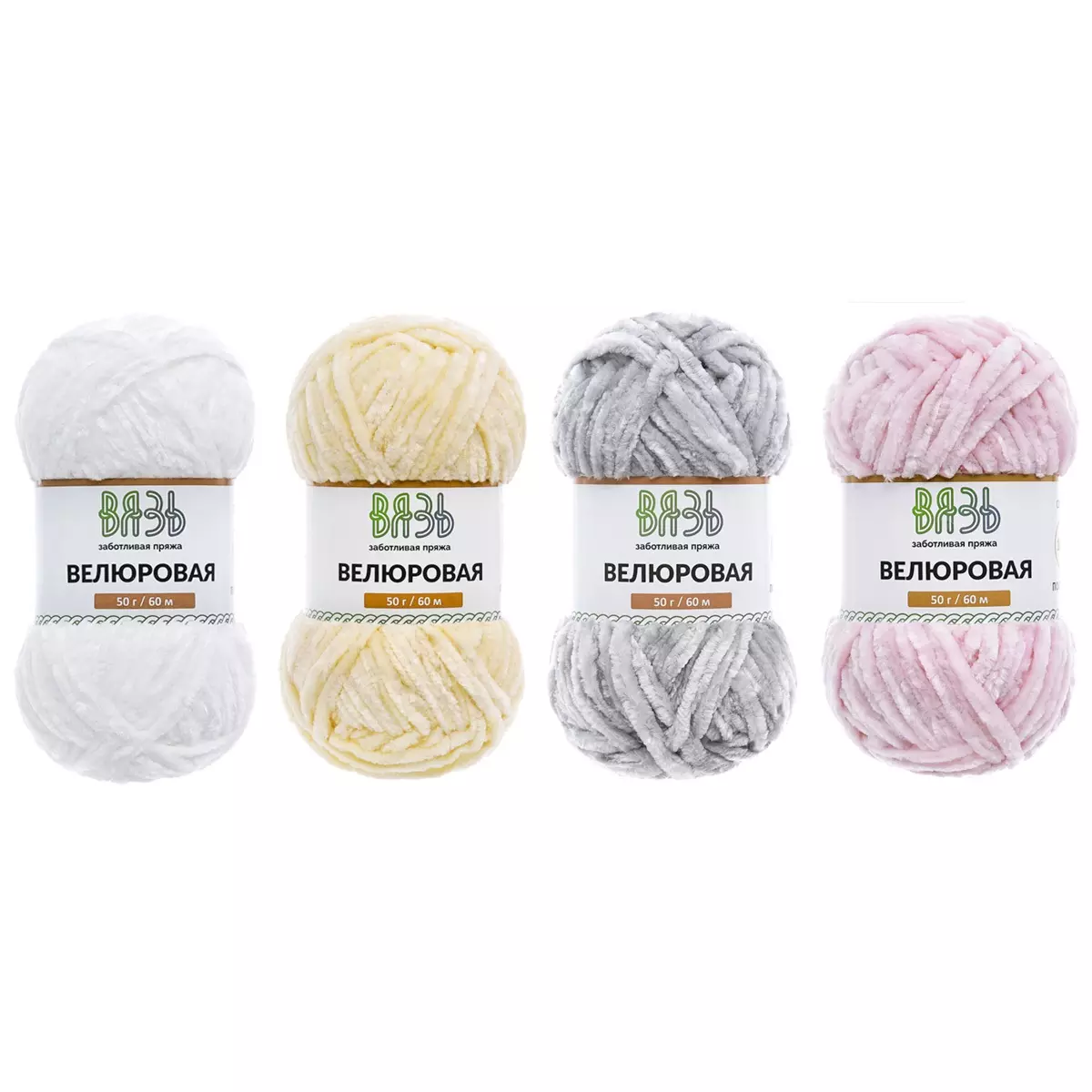 Пряжа микрополиэстер 100 % 50 г 60 м велюровая ассорти 4шт/упак пастельный микс Вязь