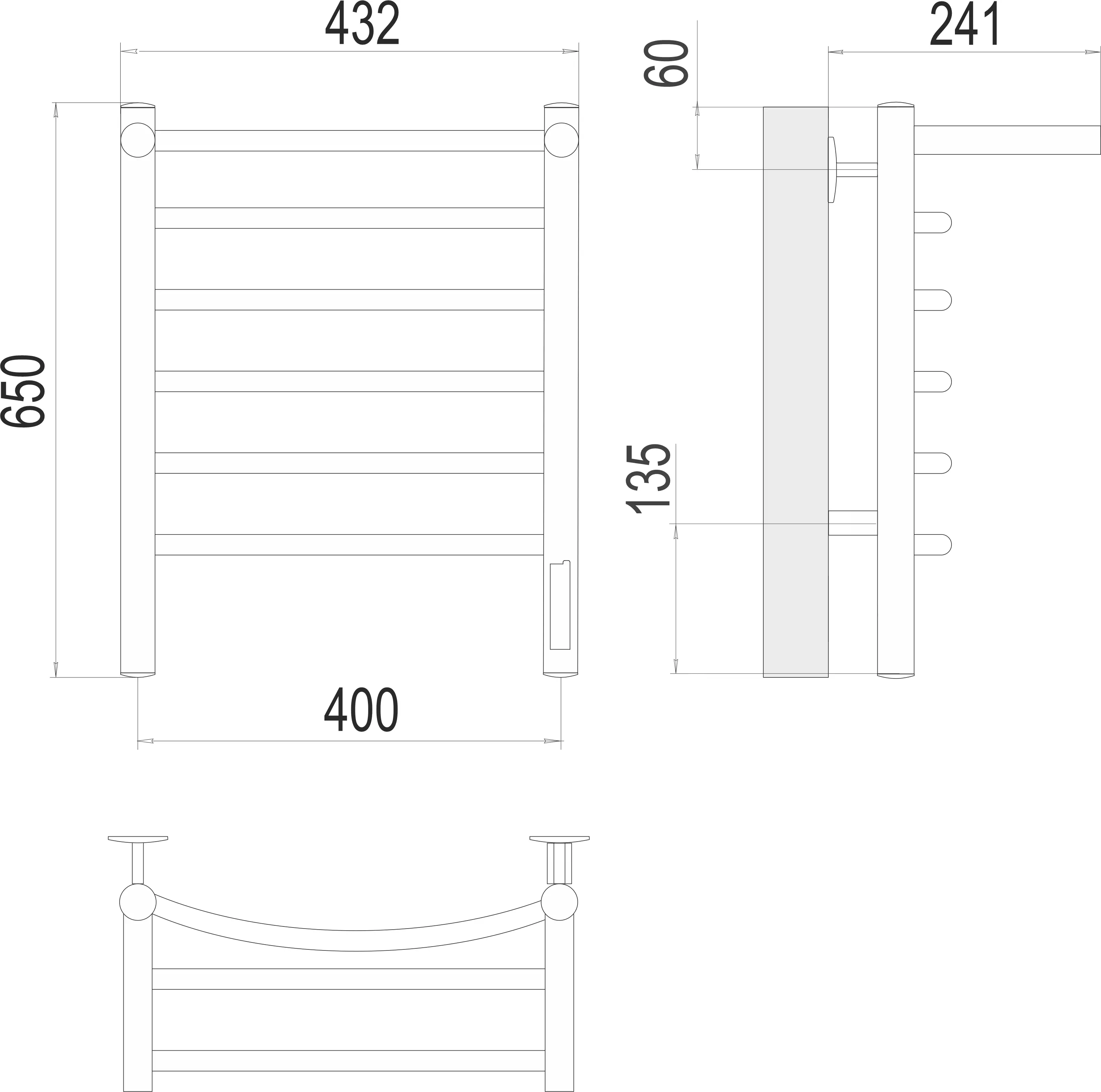Полотенцесушитель электрический Лесенка с полкой 400х650 мм 90 Вт хром 6П TERMINUS Классик 4670078531384 диммер справа