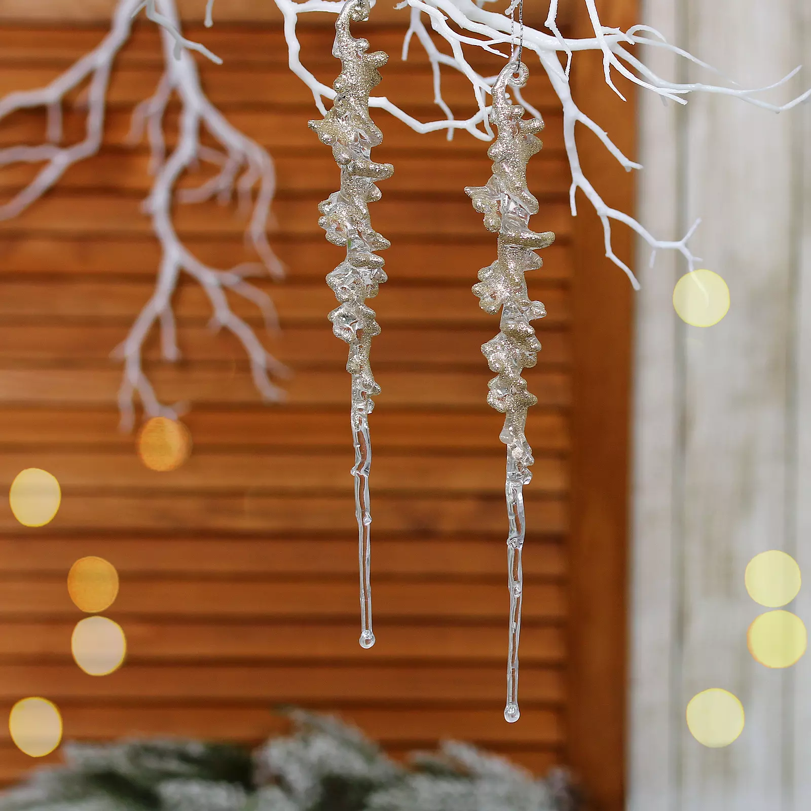 Елочное украшение Кристальная сосулька 26 см (2 шт) шампань 916-1236