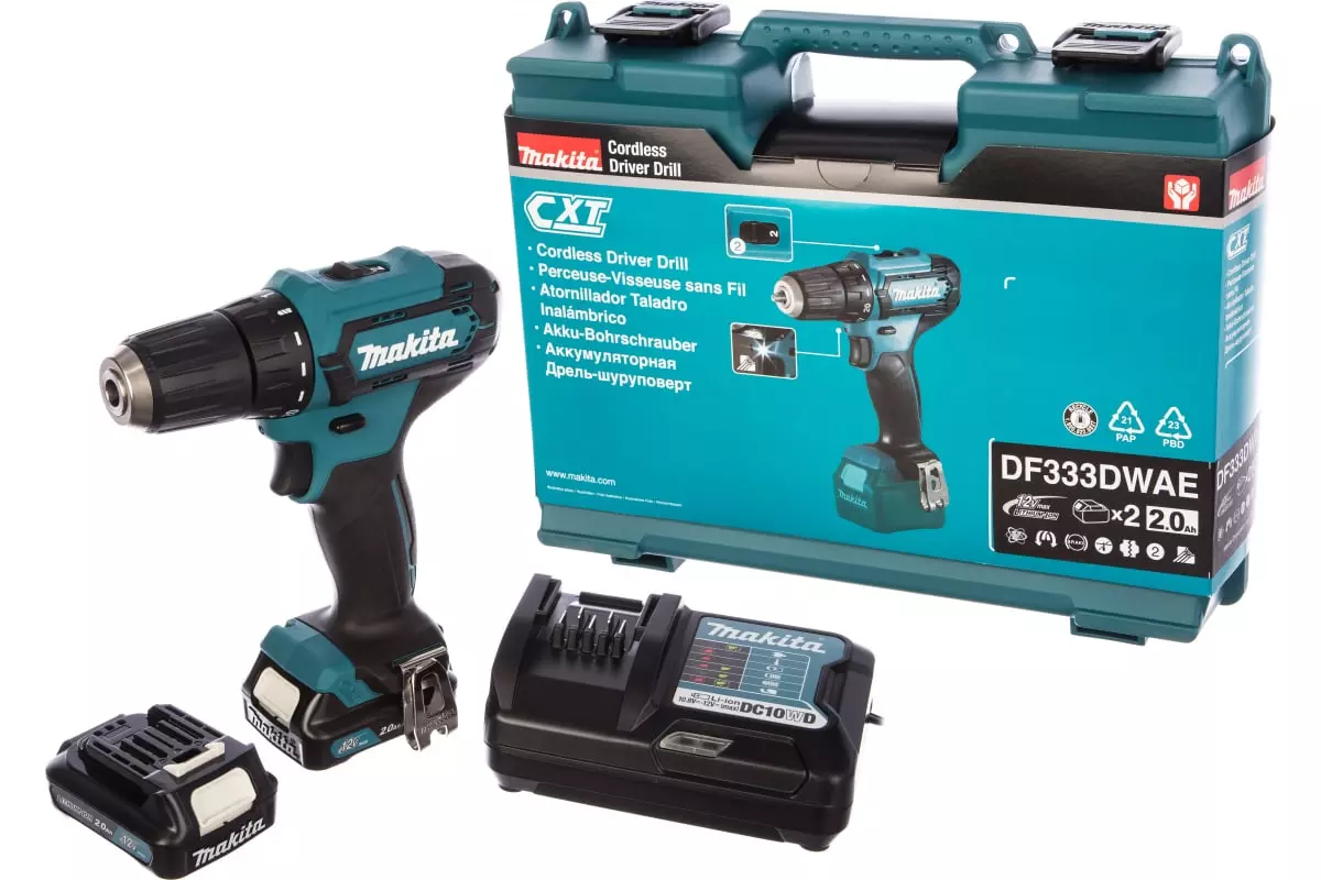 Шуруповёрт аккумуляторный проф Makita DF333DWAE 12В 2Акбх2Ач