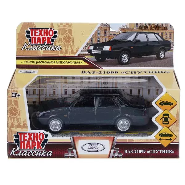 Моделька Lada-21099 черный, металл, 12 см, двери, багаж, инерц, Технопарк 410424