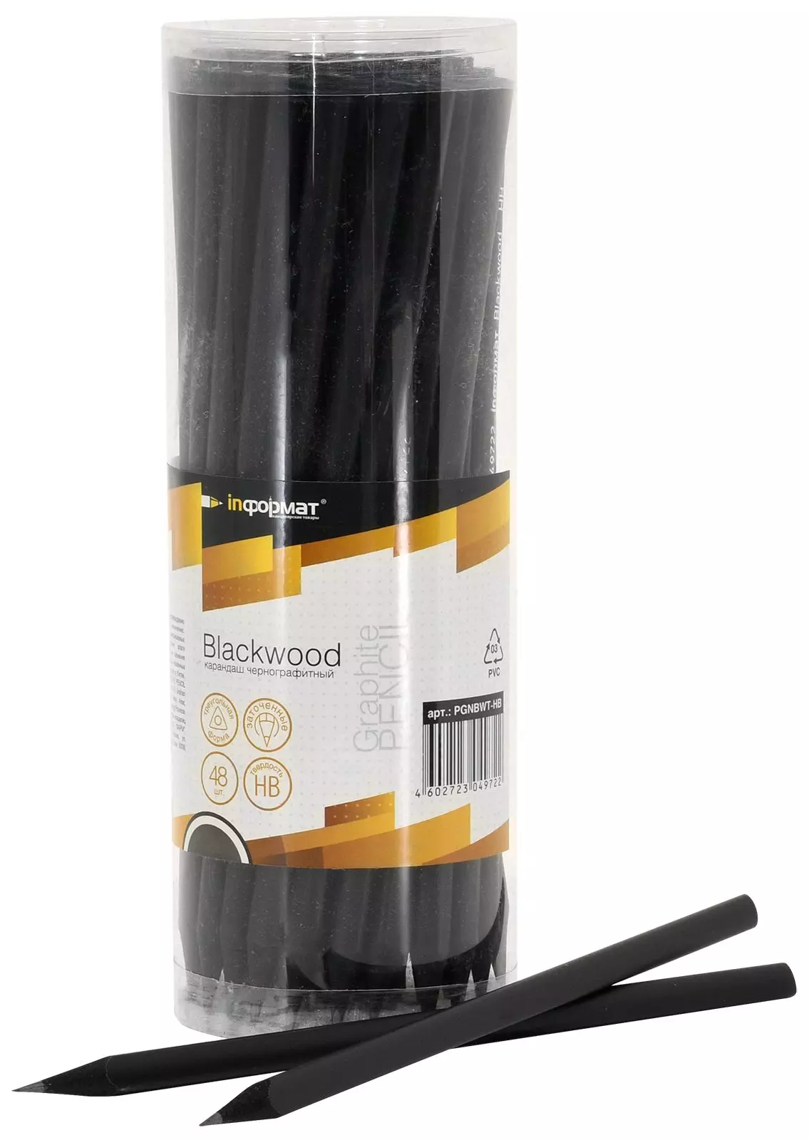 Простой карандаш НВ дерево INFORMAT BLACKWOOD заточенный трехгранный тубус