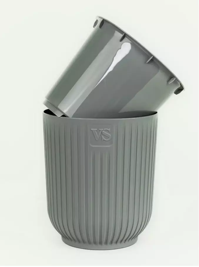 Горшок для цветов 2,4 л с фитильным поливом, D150 мм, дренаж, Эйва VipSet АМО-2,4-03 серый