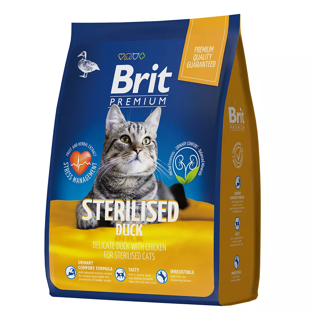 Сухой корм для стерилизованных кошек Brit Premium с уткой, 0,8 кг