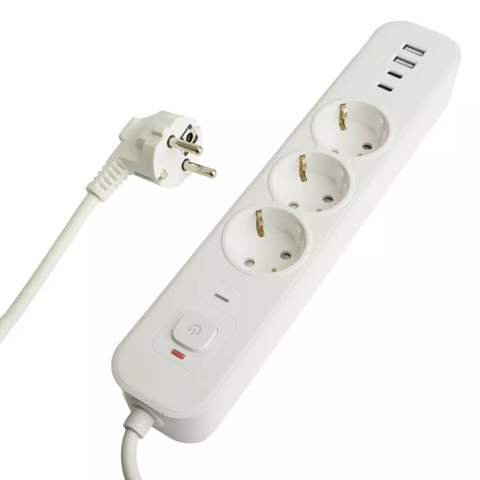 Сетевой фильтр STEKKER 3 розетки +2 USB +2 Type-C 5 метров 3520Вт 50101