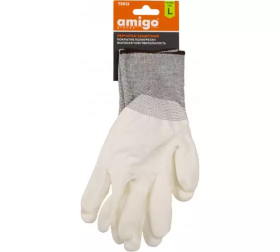Перчатки для деликатных работ AMIGO покрытие ультратонкий полиуретан, размер L 73012