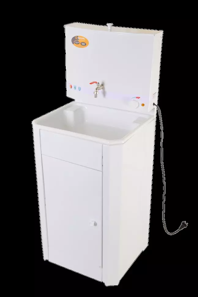 Дачный умывальник с подогревом и тумбой, 17 л, 1,3 кВт, мойка пластиковая, белый, Вихрь ЛЮКС 74/4/4