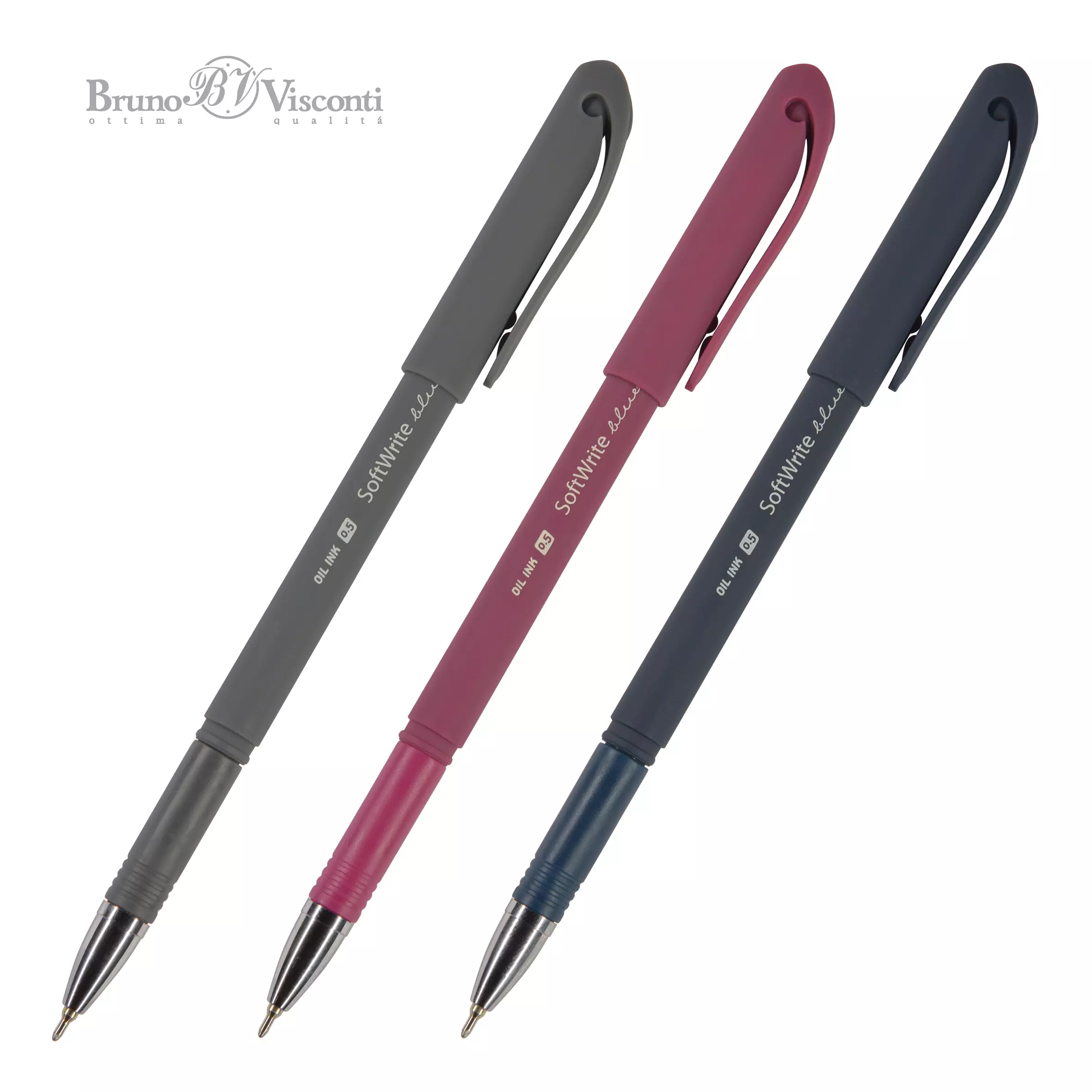 Ручка шариковая масляная BrunoViscon SoftWrite. ORIGINAL, 0.5 мм, синяя (3 цвета корпуса)
