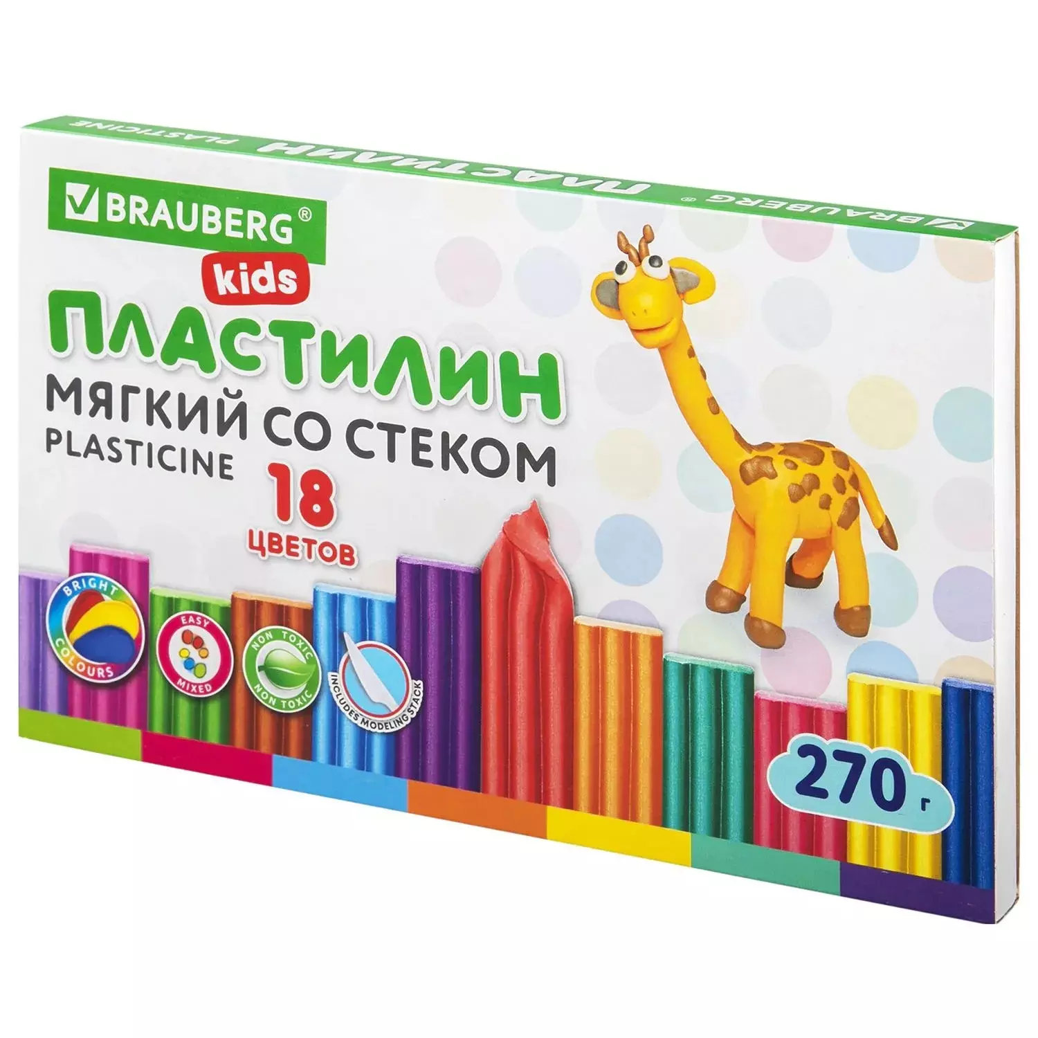 Пластилин 18 цветов, 270гр, со стеком, высшее качество BRAUBERG KIDS 106497