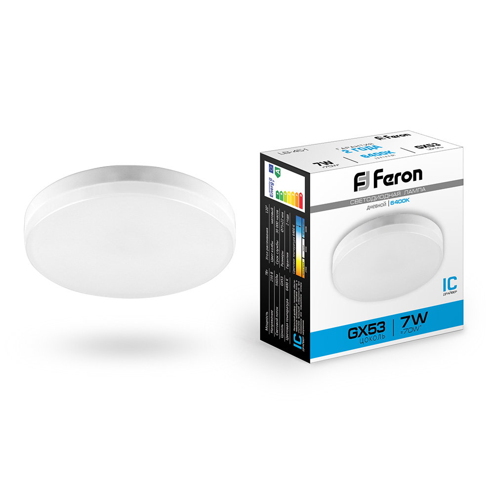 Лампа светодиодная Feron GX53 230В 7Вт 6400К холодный