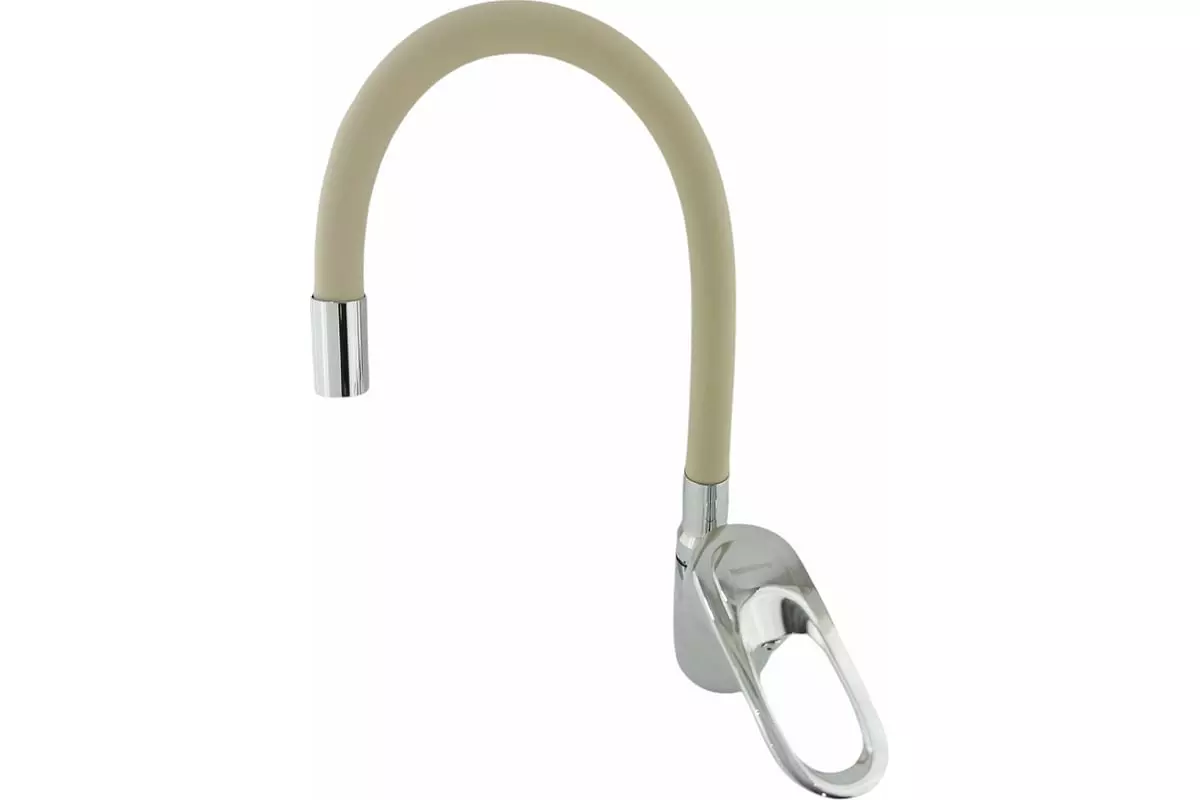 Смеситель для кухни, гибкий излив, бежевый/хром, Rainsberg R3193F-6, силумин