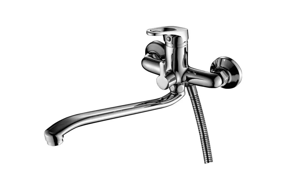 Смеситель для ванны, длинный излив 34 см, хром, Rossinka B35-34, латунь