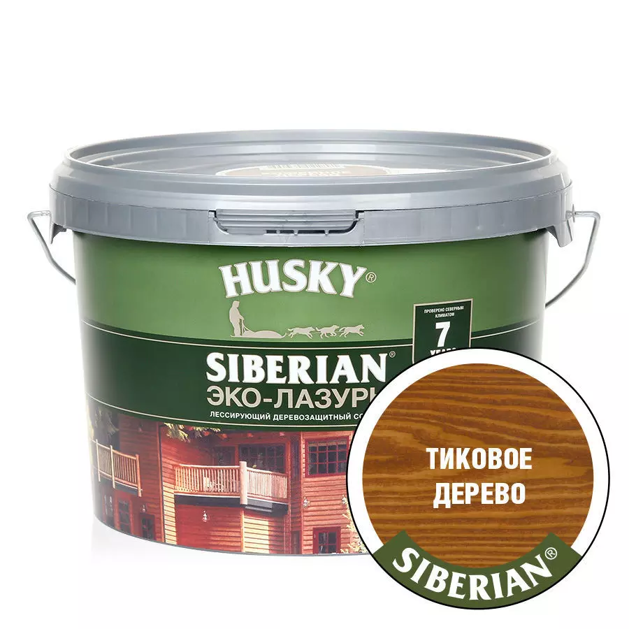 Эко-Лазурь для дерева Husky Siberian полуматовая тиковое дерево (2,5л)