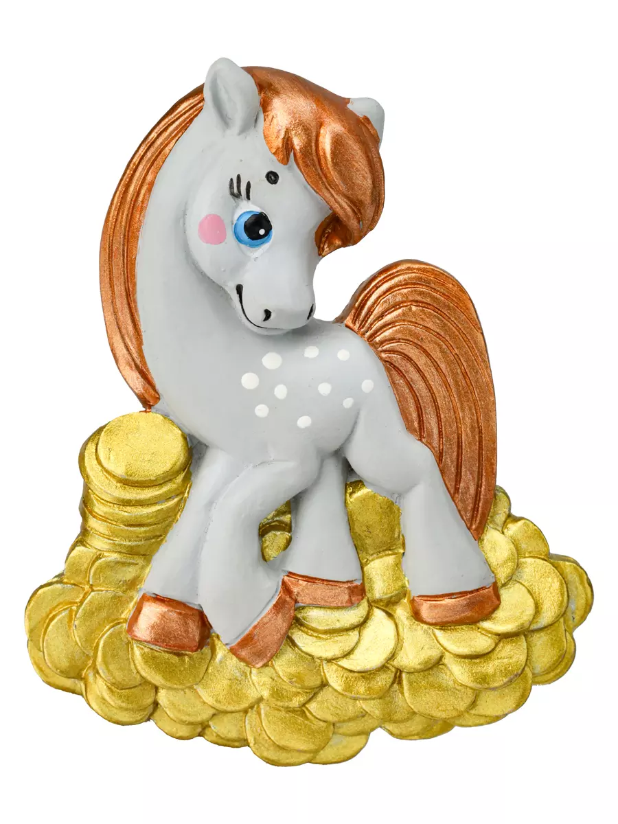 Новогодний магнит из полирезины Пони в монетках 7 см НУ-2552