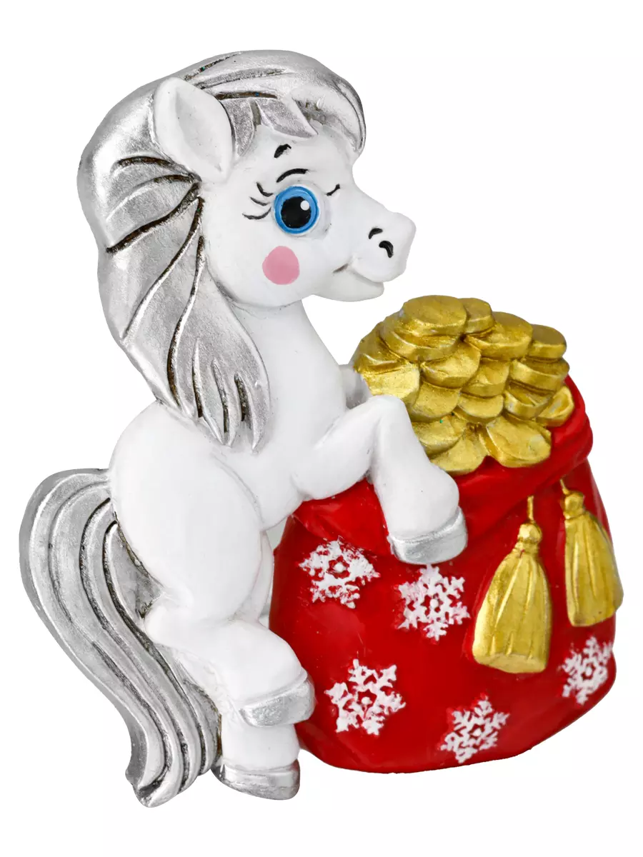 Новогодний магнит из полирезины Пони с мешочком 7 см НУ-2554