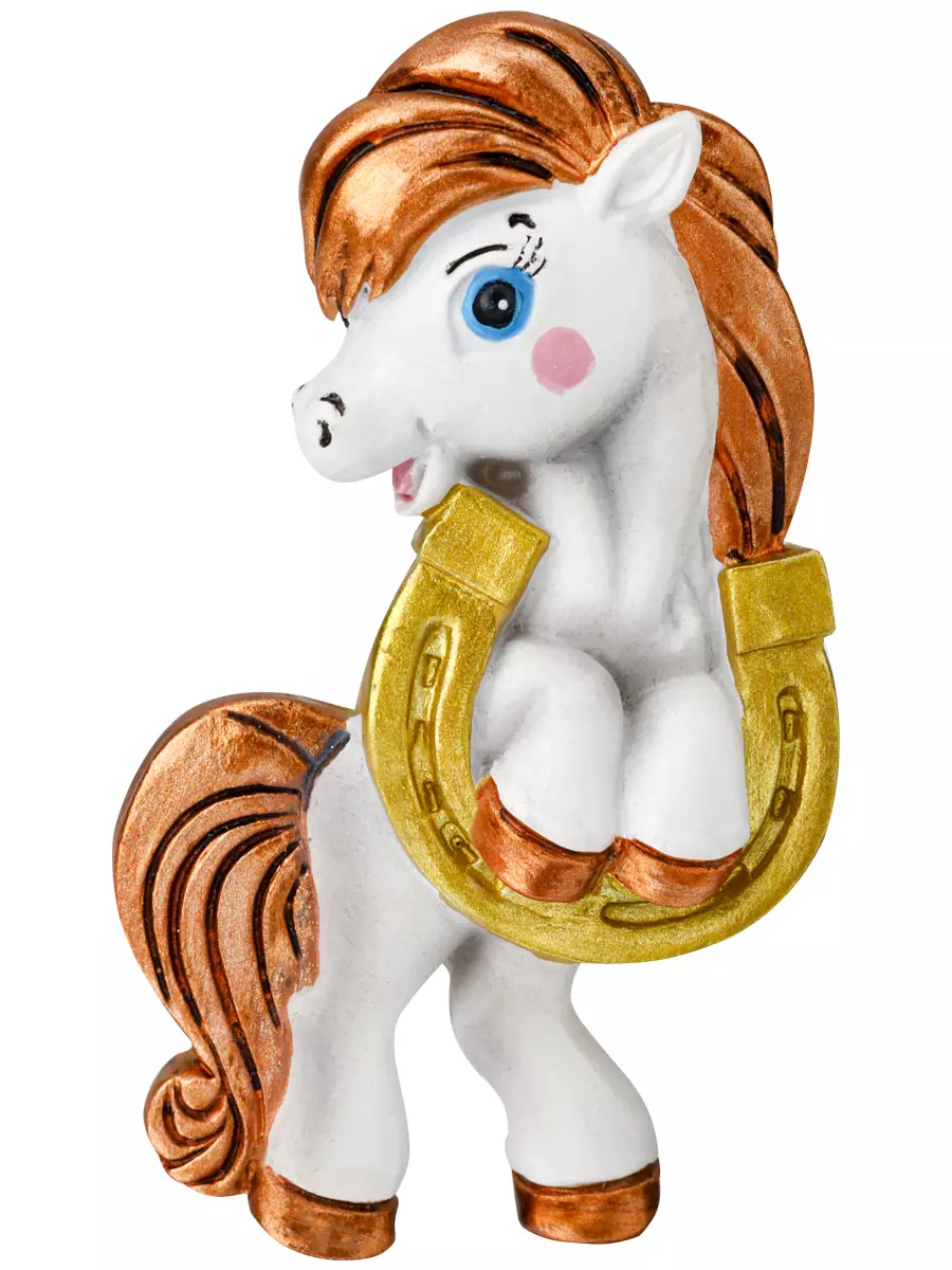 Новогодний магнит из полирезины Пони с подковой 7 см НУ-2553