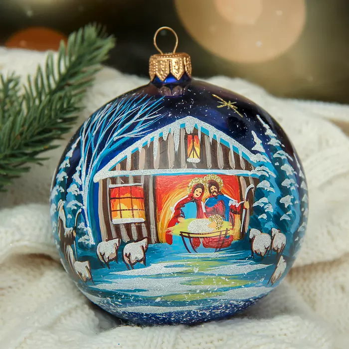 Елочный шар стекло Вертеп 10 см ШБ100-32