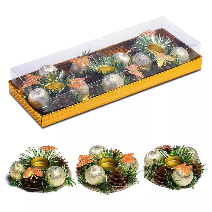 Новогодний подсвечник 8 см (3 шт) Волшебная зима S2679