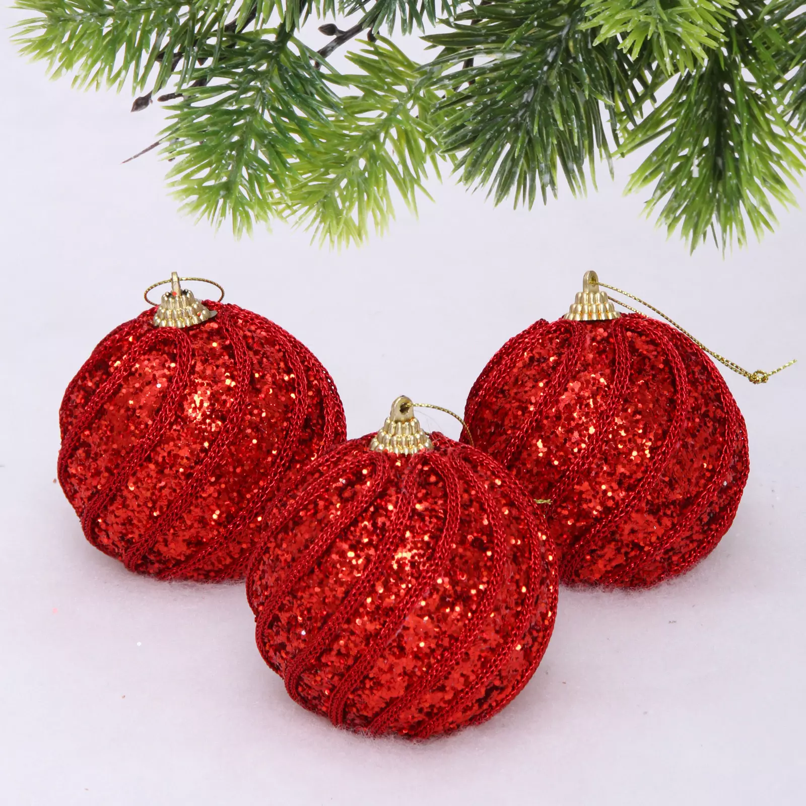 Новогодние шары Glame-блестящий мир 8 см (3 шт) красный 107-6273