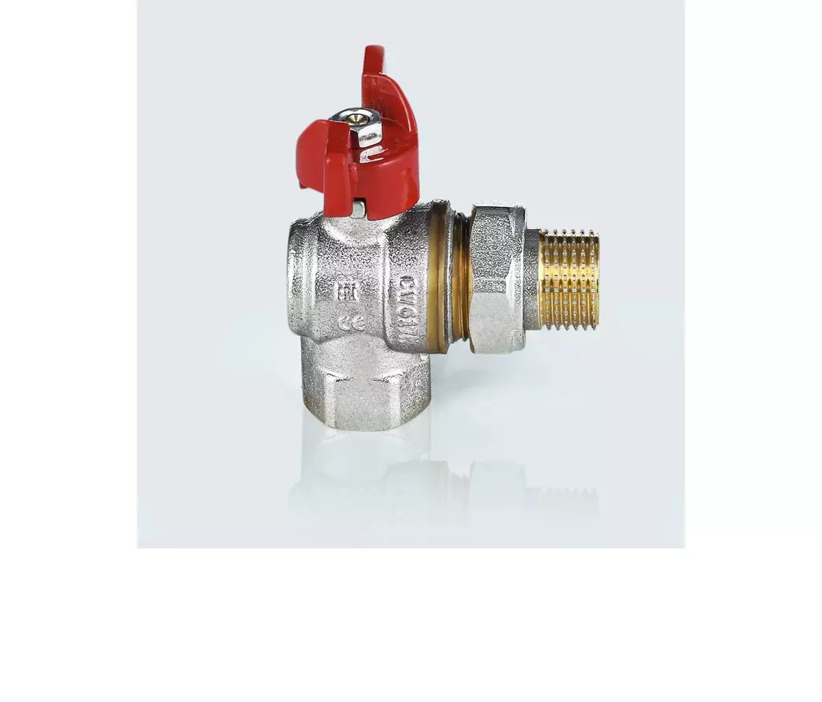 Кран шаровой угловой полнопроходной 3/4&quot; ВР/американка, никель, бабочка красная, Aquasfera 1011-02