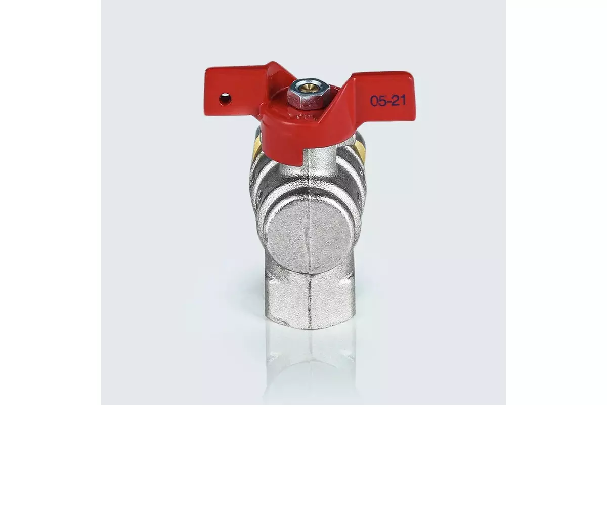 Кран шаровой угловой полнопроходной 3/4&quot; ВР/американка, никель, бабочка красная, Aquasfera 1011-02