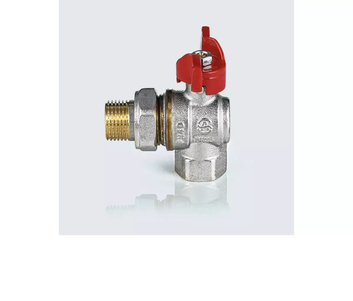 Кран шаровой угловой полнопроходной 3/4&quot; ВР/американка, никель, бабочка красная, Aquasfera 1011-02