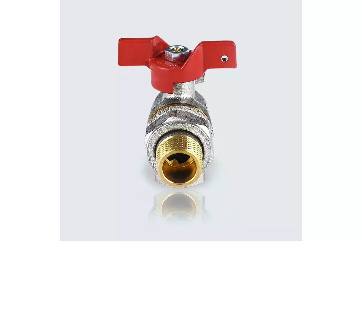 Кран шаровой угловой полнопроходной 3/4&quot; ВР/американка, никель, бабочка красная, Aquasfera 1011-02