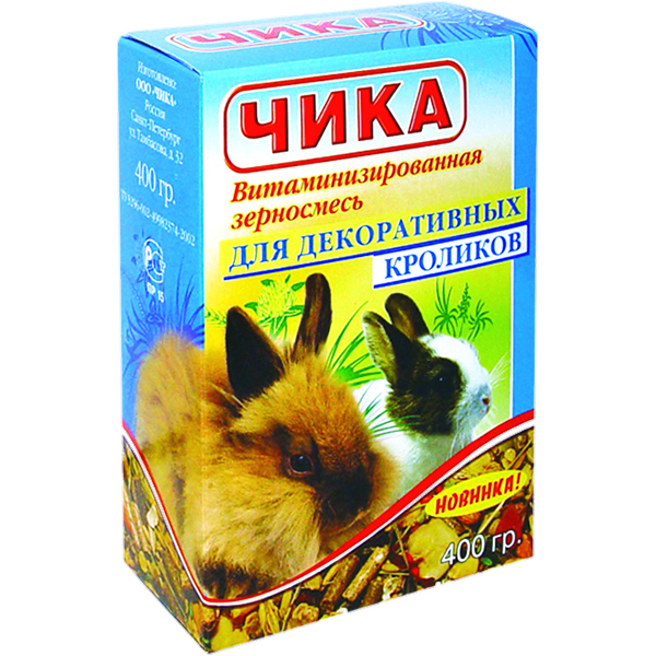 Корм для кроликов декоративных витаминизированная зерносмесь 400 г ЧИКА