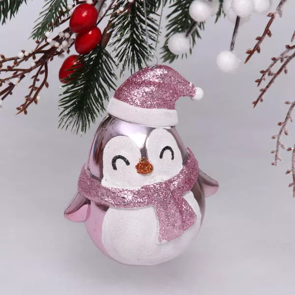 Елочная игрушка Новогодний Пингвин 7*6*11 см, розовый 916-0695