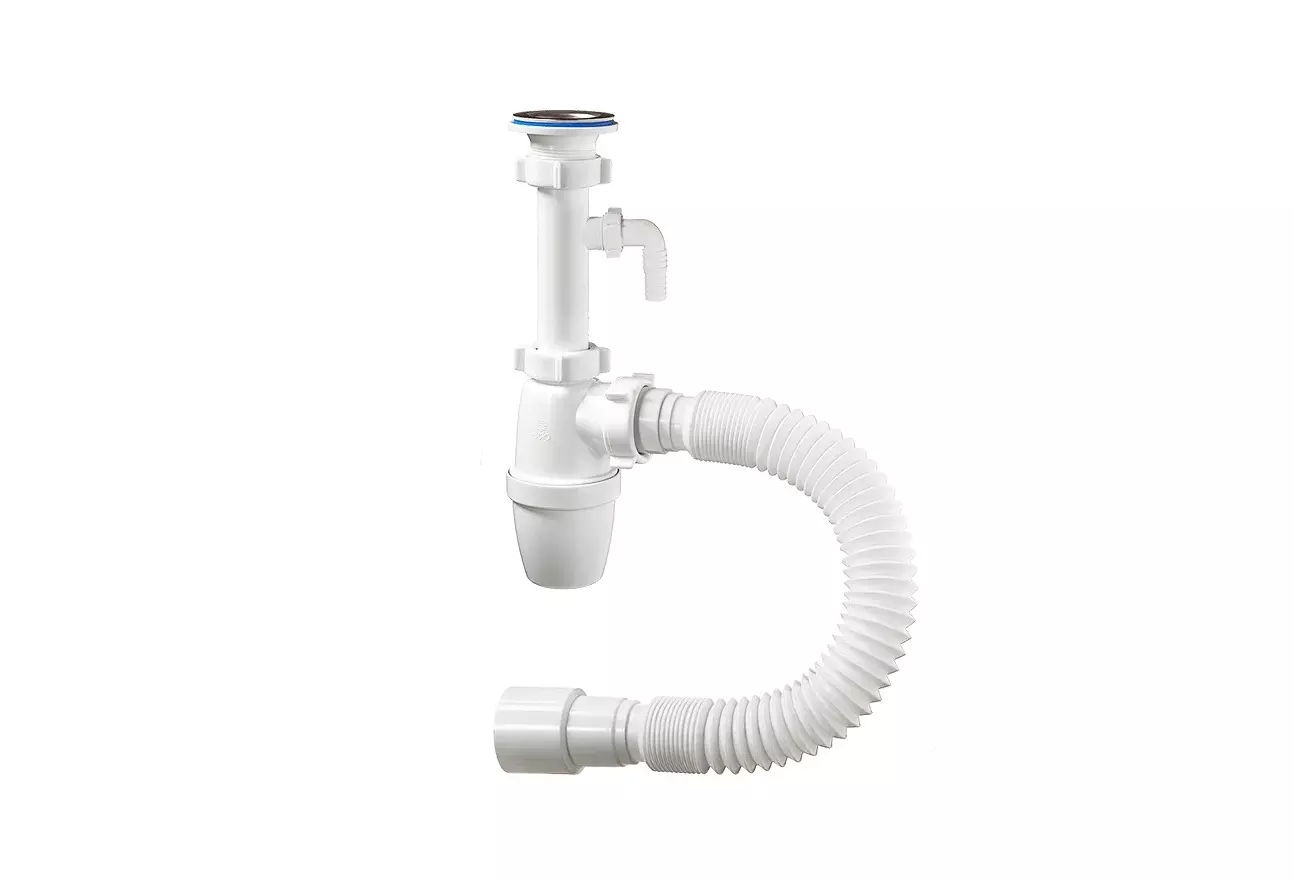 Сифон бутылочный 1 1/4&quot;х40, с удлиненным патрубком, отвод, гибкая труба 40-40/50, ORIO А-32079