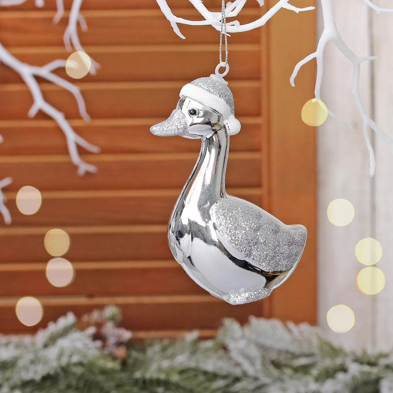 Елочная игрушка Гусь 7х5х10 см серебро 201-4689