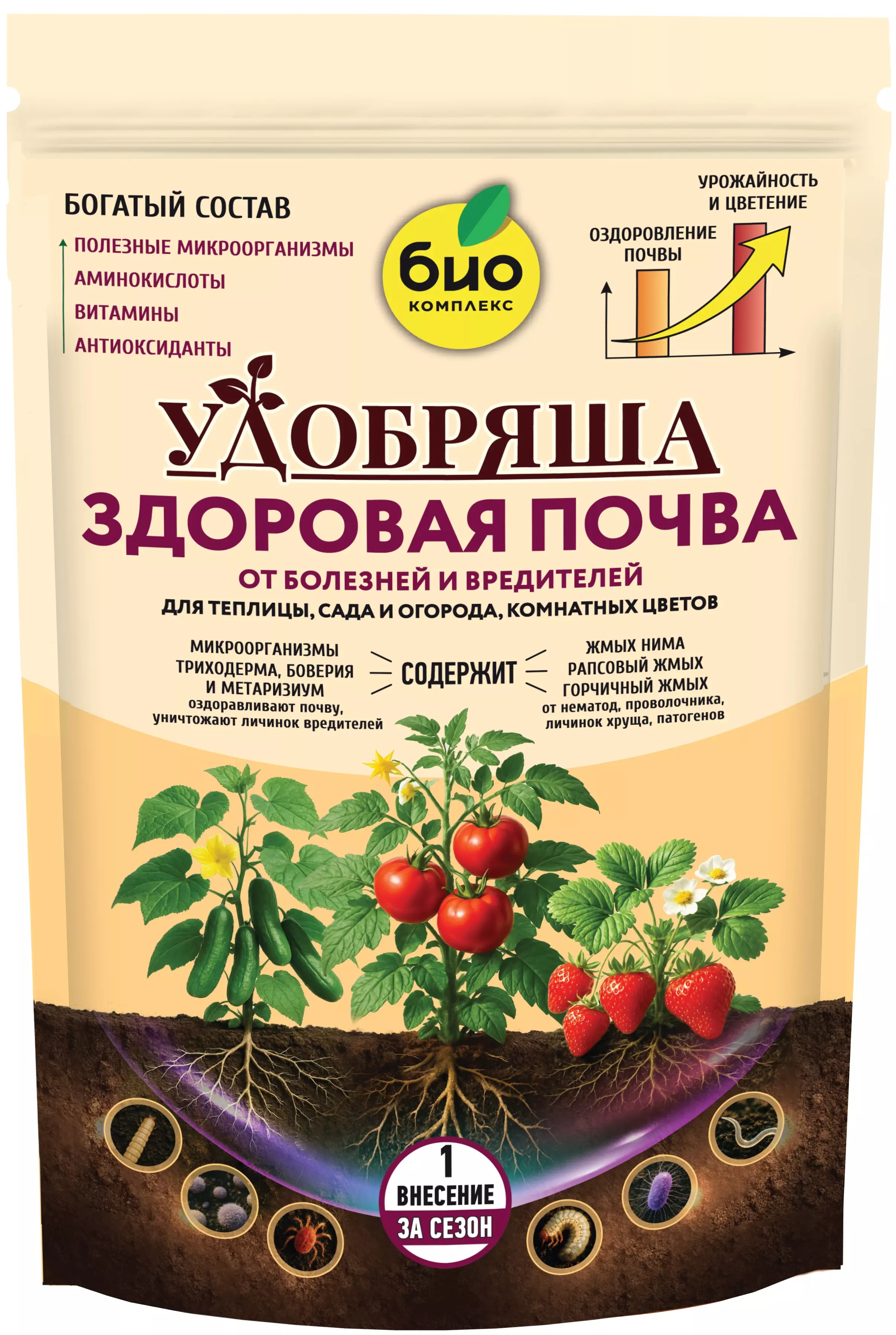 Удобрение органическое Здоровая почва 0,9 кг Удобряша БИО-комплекс
