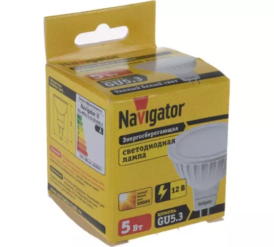 Лампа светодиодная GU5.3 12В 5Вт 3000К MR16 теплый свет Navigator 94262