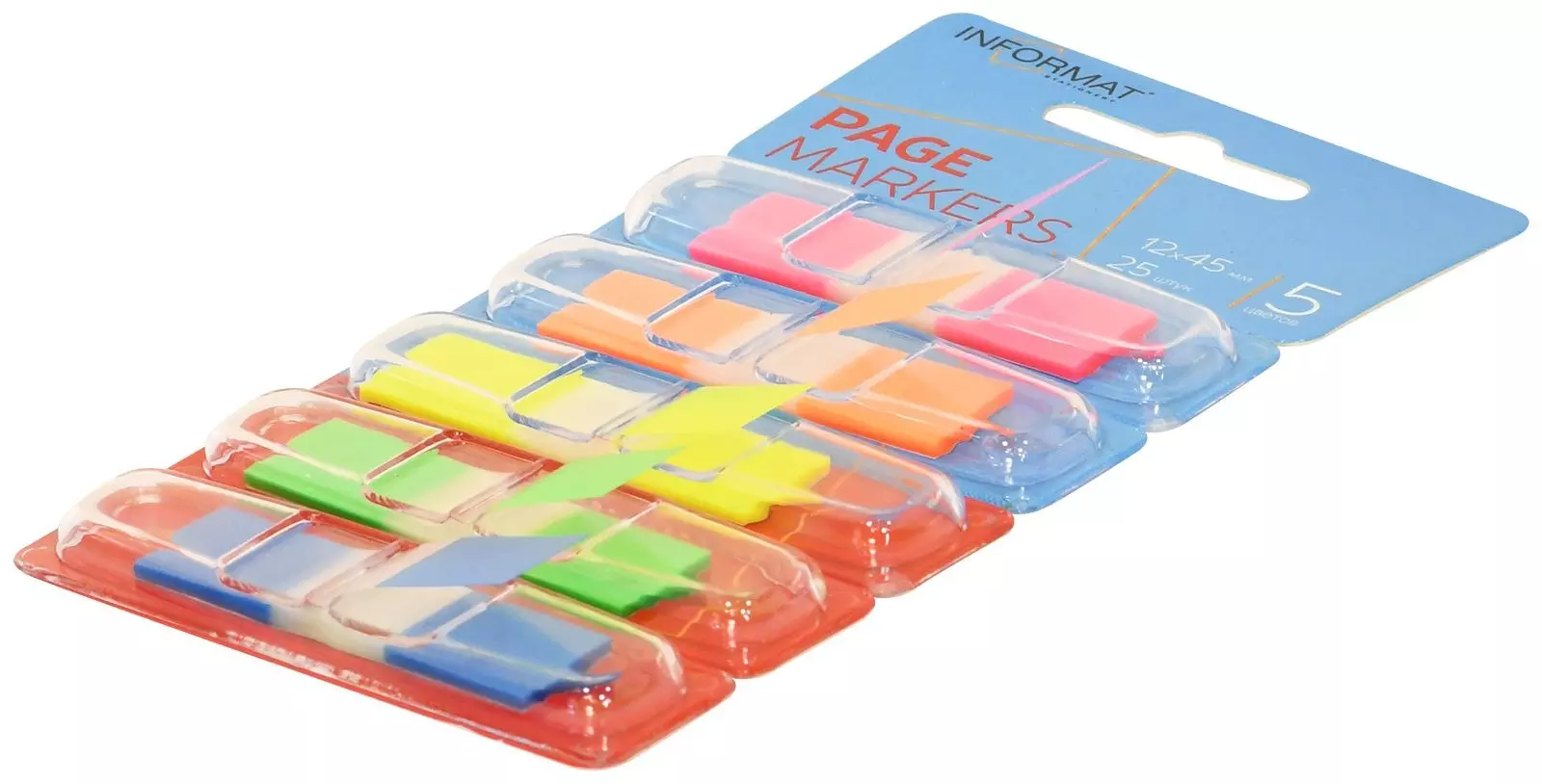 Набор этикет-закладок - клейкие INFORMAT 12х45 мм 25 шт 5 цв. ассорти неон