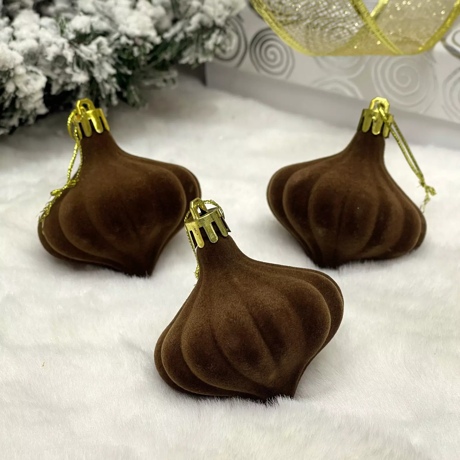 Елочные украшения Velour Волшебная юла 6 см (3 шт) шоколад 201-4586