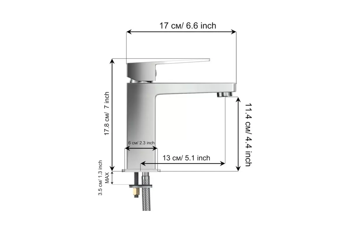 Смеситель для раковины, хром, TOKITO TOK-AKA-1011, латунь, прямые углы