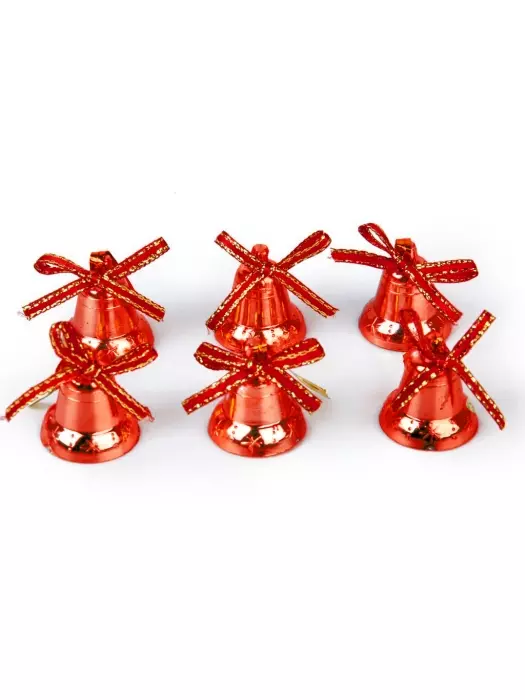 Новогоднее украшение Колокольчики в красном из полипропилена, 6 шт, 2x2,5x0,1см, 87701